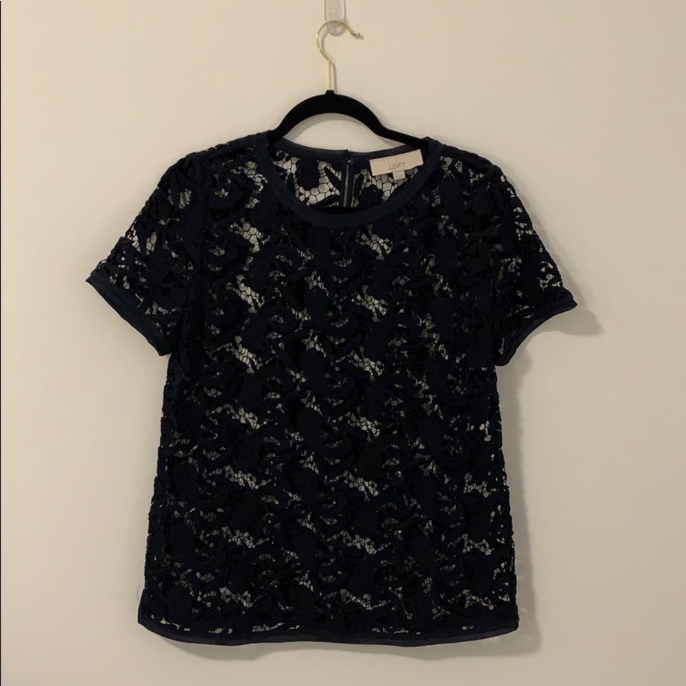 NWOT Loft Navy embroidered blouse